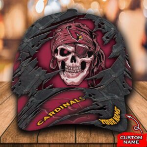 Custom Name Arizona Cardinals NFL Skull Classic Baseball Cap 1