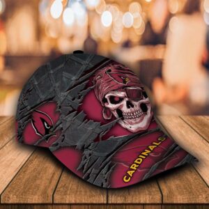 Custom Name Arizona Cardinals NFL Skull Classic Baseball Cap 2