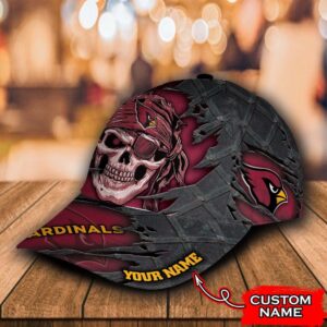 Custom Name Arizona Cardinals NFL Skull Classic Baseball Cap 3