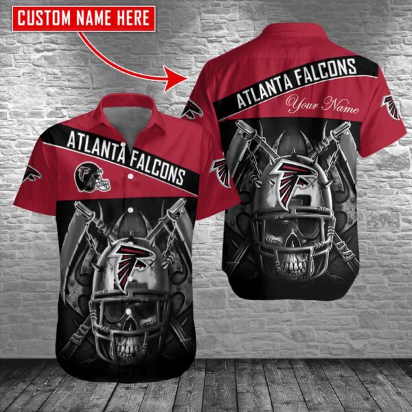 Custom Name Atlanta Falcons NFL Skull Pattern Aloha Hawaiian Shirt