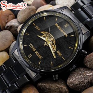 Custom Name Baltimore Ravens NFL Black Stainless Steel Watch For Fans 4