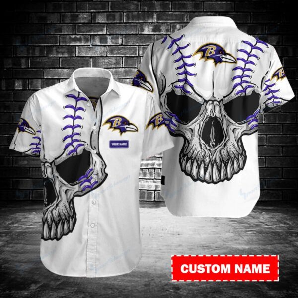 Custom Name Baltimore Ravens NFL Skull Aloha Hawaiian Shirt