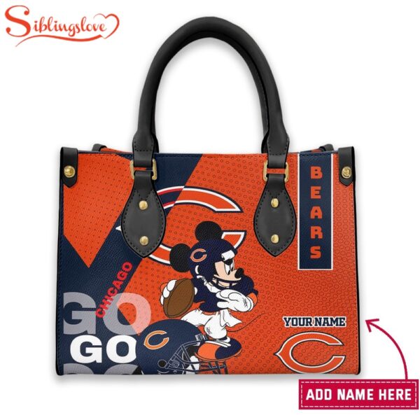 Custom Name Chicago Bears NFL Mickey Mouse Player Leather Handbag