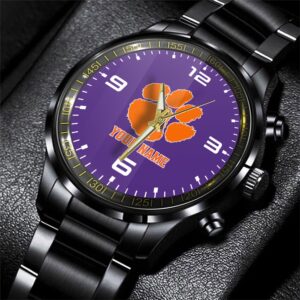 Custom Name Clemson Tigers NCAA Black Hand Watch Gifts For Fans 1