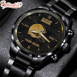 Custom Name Cleveland Browns NFL Black Stainless Steel Watch For Fans 2