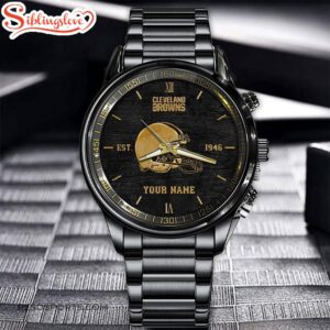 Custom Name Cleveland Browns NFL Black Stainless Steel Watch For Fans 3