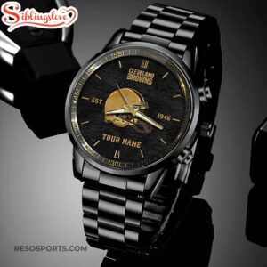 Custom Name Cleveland Browns NFL Black Stainless Steel Watch For Fans 4