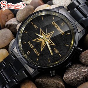 Custom Name  Dallas Cowboys NFL Black Stainless Steel Watch For Fans