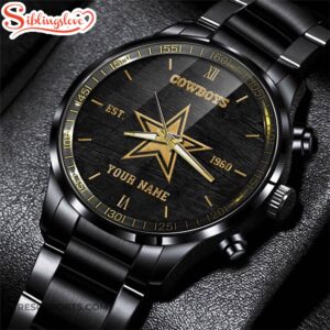 Custom Name Dallas Cowboys NFL Black Stainless Steel Watch For Fans 2