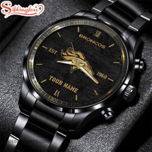 Custom Name Denver Broncos NFL Black Stainless Steel Watch For Fans 2