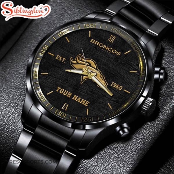 Custom Name  Denver Broncos NFL Black Stainless Steel Watch For Fans