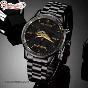 Custom Name Denver Broncos NFL Black Stainless Steel Watch For Fans 4