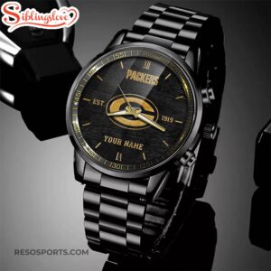 Custom Name Green Bay Packers NFL Black Stainless Steel Watch For Fans 3