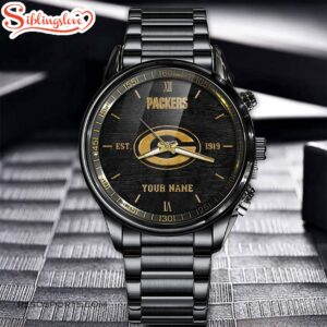 Custom Name Green Bay Packers NFL Black Stainless Steel Watch For Fans 4