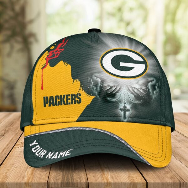 Custom Name Green Bay Packers NFL Jesus Hand Cap Gifts For Fans