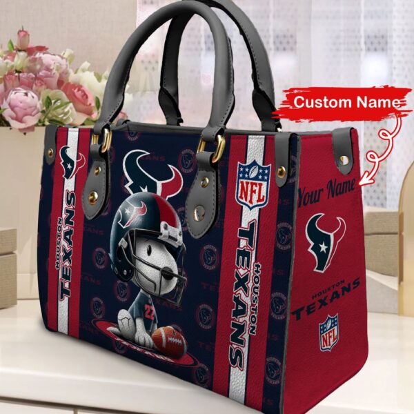 Custom Name Houston Texans NFL Snoopy Leather Hand Bag