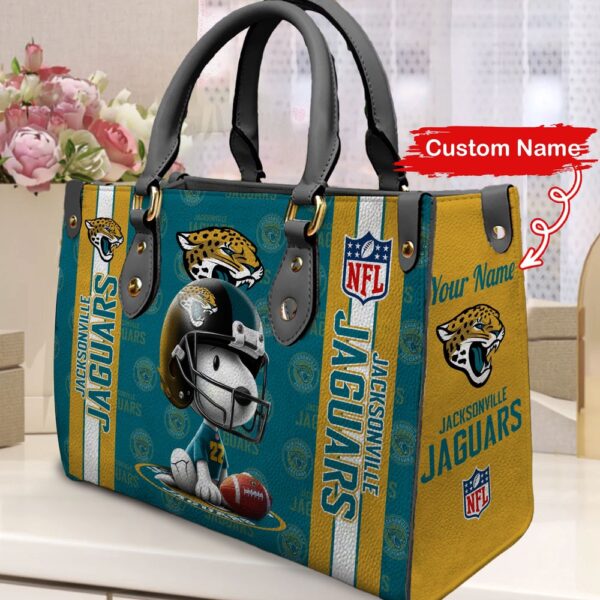 Custom Name Jacksonville Jaguars Snoopy Leather Hand Bag