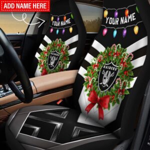 Custom Name Las Vegas Raiders Christmas Car Seat Covers