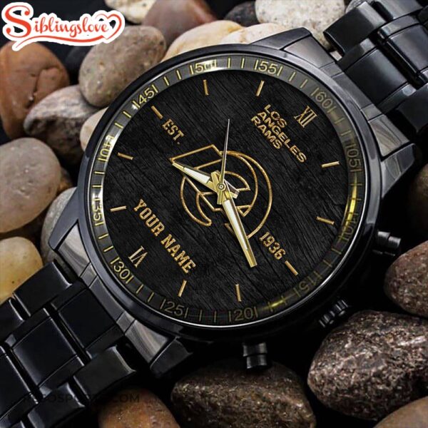 Custom Name  Los Angeles Rams NFL Black Stainless Steel Watch For Fans