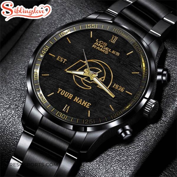 Custom Name  Los Angeles Rams NFL Black Stainless Steel Watch For Fans