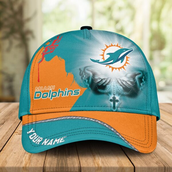 Custom Name Miami Dolphins NFL Jesus Hand Cap Gifts For Fans