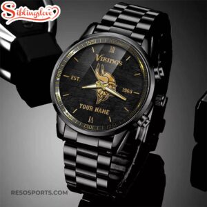 Custom Name Minnesota Vikings NFL Black Stainless Steel Watch For Fans 4