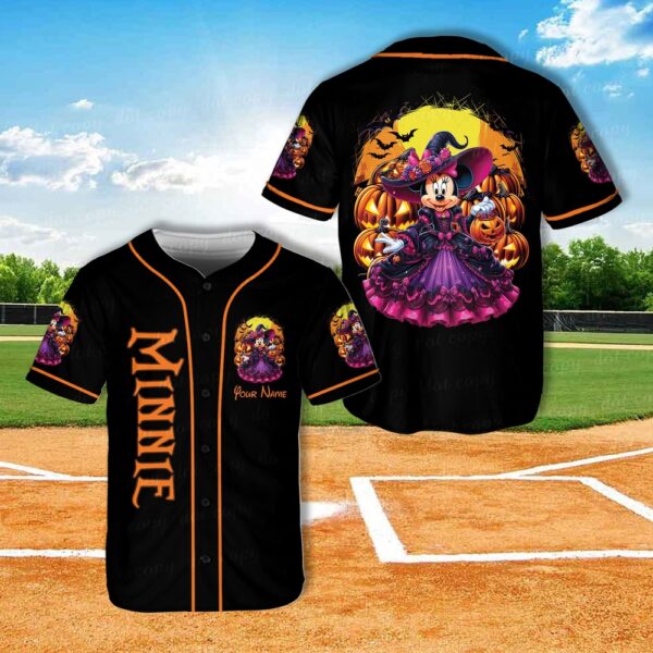 Custom Name Minnie Mouse And Friends Halloween Baseball Jersey