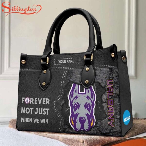 Custom Name NCAA Albany Great Danes Forever Not Just When We Win Leather Hand Bag