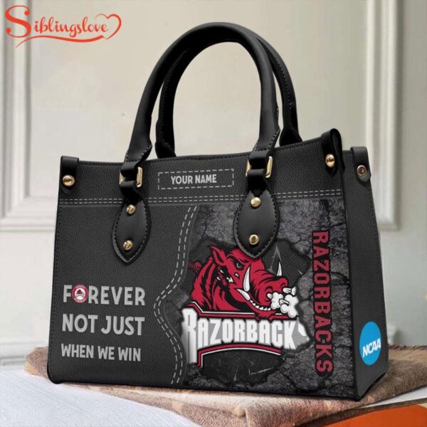 Custom Name NCAA Arkansas Razorbacks Forever Not Just When We Win Leather Hand Bag