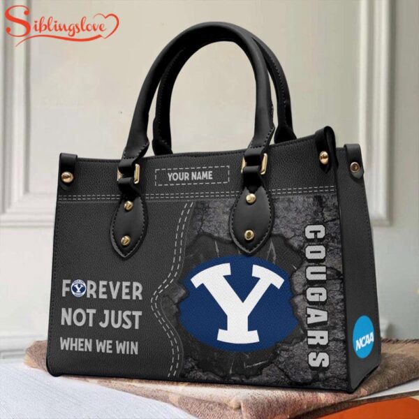 Custom Name NCAA BYU Cougars Forever Not Just When We Win Leather Hand Bag