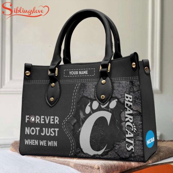 Custom Name NCAA Cincinnati Bearcats Forever Not Just When We Win Leather Hand Bag