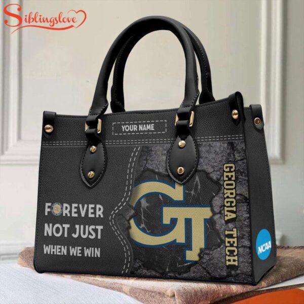 Custom Name NCAA Georgia Tech Yellow Jackets Forever Not Just When We Win Leather Hand Bag