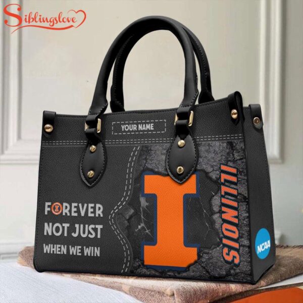 Custom Name NCAA Illinois Fighting Illini Forever Not Just When We Win Leather Hand Bag