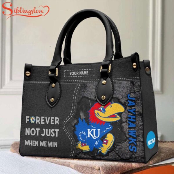 Custom Name NCAA Kansas Jayhawks Forever Not Just When We Win Leather Hand Bag