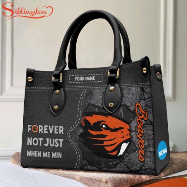 Custom Name NCAA Oregon State Beavers Forever Not Just When We Win Leather Hand Bag