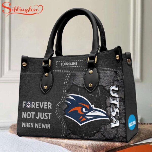 Custom Name NCAA UTSA Roadrunners Forever Not Just When We Win Leather Hand Bag