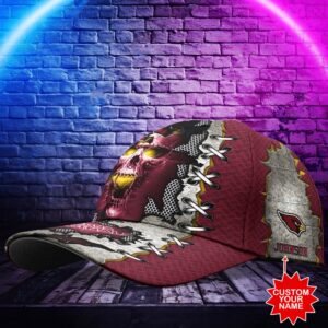 Custom Name NFL Arizona Cardinals Skull Classic Baseball Cap 2