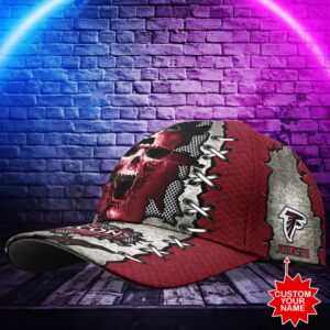 Custom Name NFL Atlanta Falcons Skull Classic Baseball Cap 2