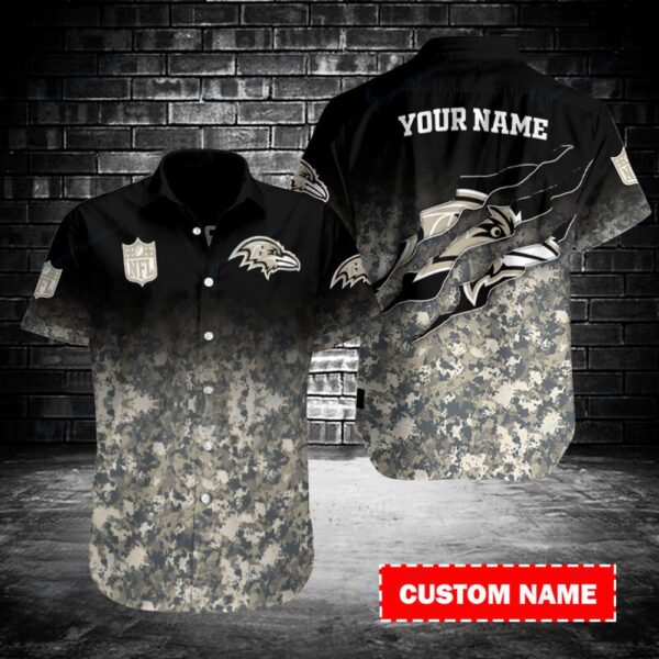 Custom Name NFL Baltimore Ravens Camo Aloha Hawaiian Shirt