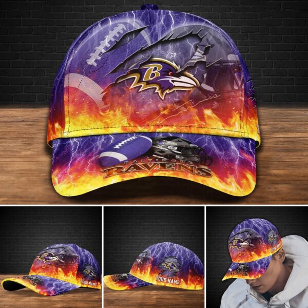 Custom Name NFL Baltimore Ravens Fire Classic Baseball Cap