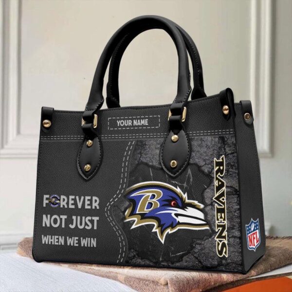 Custom Name NFL Baltimore Ravens Forever Not Just When We Win Leather Hand Bag