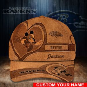 Custom Name NFL Baltimore Ravens Mickey Mouse Classic Baseball Cap 1