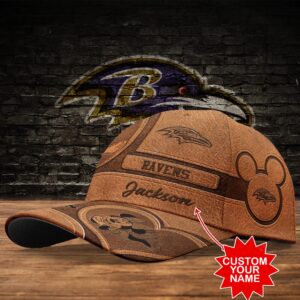 Custom Name NFL Baltimore Ravens Mickey Mouse Classic Baseball Cap 2