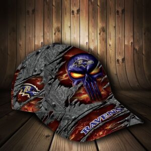 Custom Name NFL Baltimore Ravens Skull All Over Print 3D Classic Cap 2