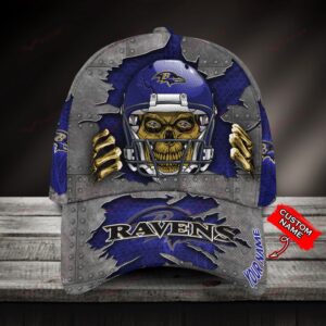 Custom Name NFL Baltimore Ravens Skull Classic Baseball Cap 1