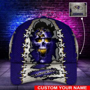 Custom Name NFL Baltimore Ravens Skull Classic Cap 1