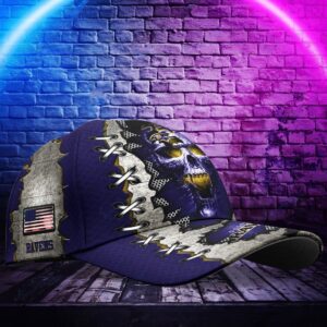 Custom Name NFL Baltimore Ravens Skull Classic Cap 3