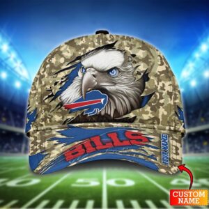 Custom Name NFL Buffalo Bills Eagle Camo Baseball Cap 1