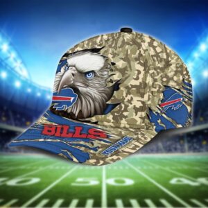 Custom Name NFL Buffalo Bills Eagle Camo Baseball Cap 2