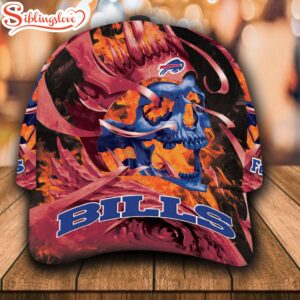 Custom Name NFL Buffalo Bills Fire Skull All Over Print 3D Classic Cap 0